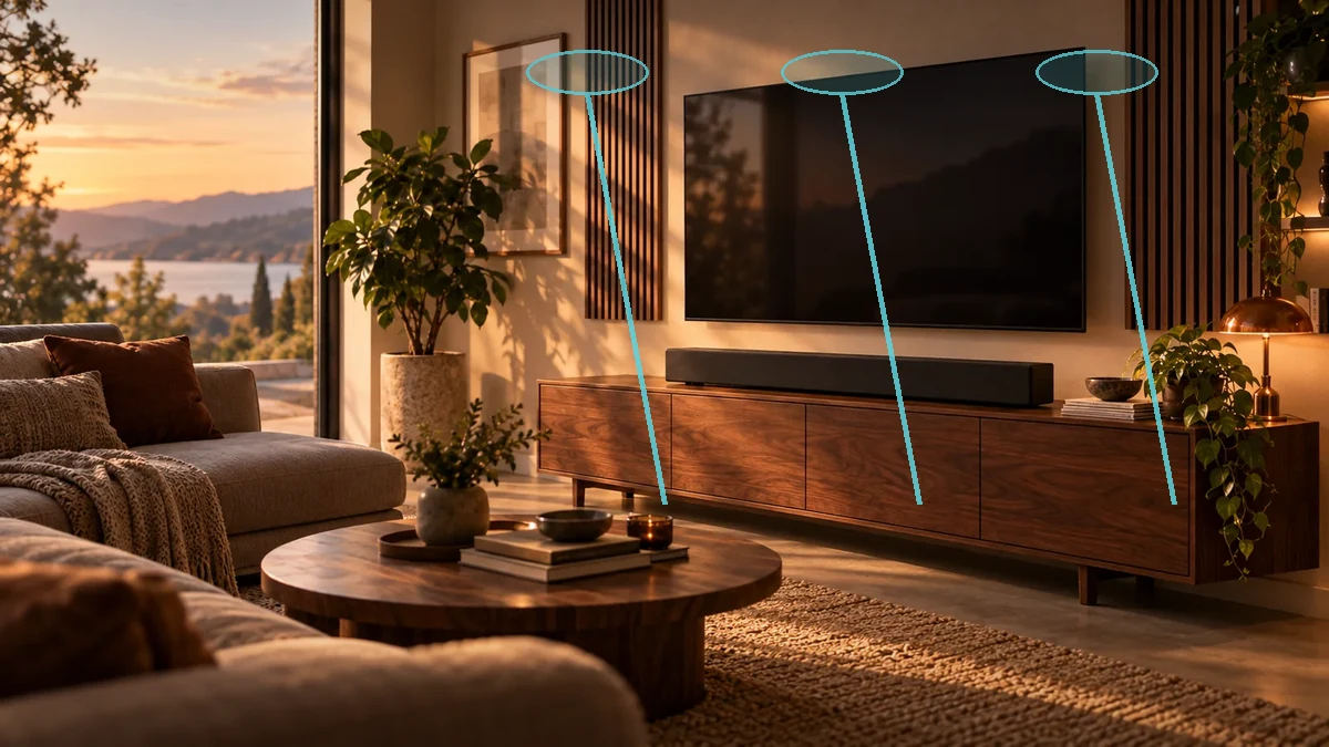 Visualisierung von Schallanteilen über dem Hörplatz bei Dolby Atmos