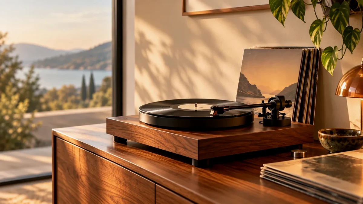 Zwei unterschiedlich inszenierte Vinyl-Ausgaben an einem Plattenspieler als Symbol für Originalpressung und Remaster
