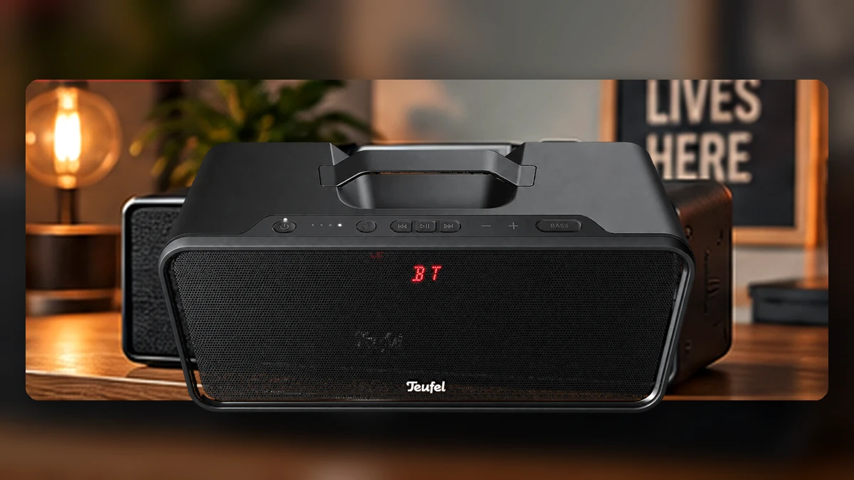 Produktvisual zum Check „Teufel BOOMSTER 4 im Check: Bluetooth-Box, DAB+ und AUX in einem Gerät“